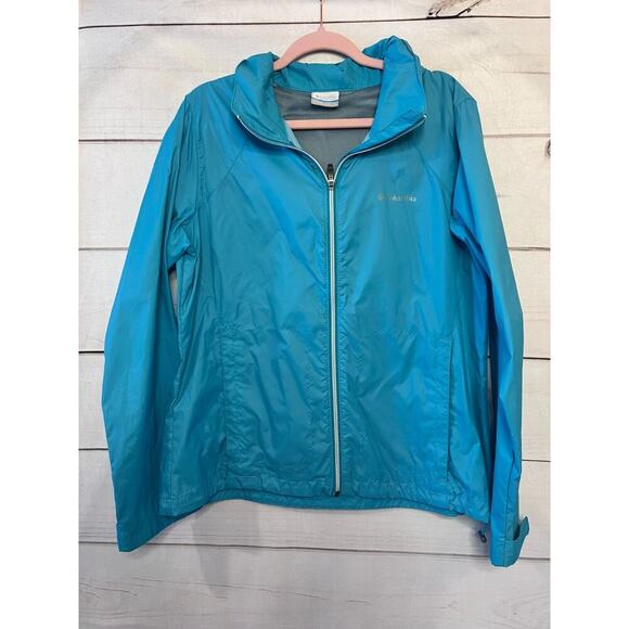 Columbia Lightweight Jacket Womens XL Aqua Teal Turquoise Hoodie Full Zip - Picture 1 of 5